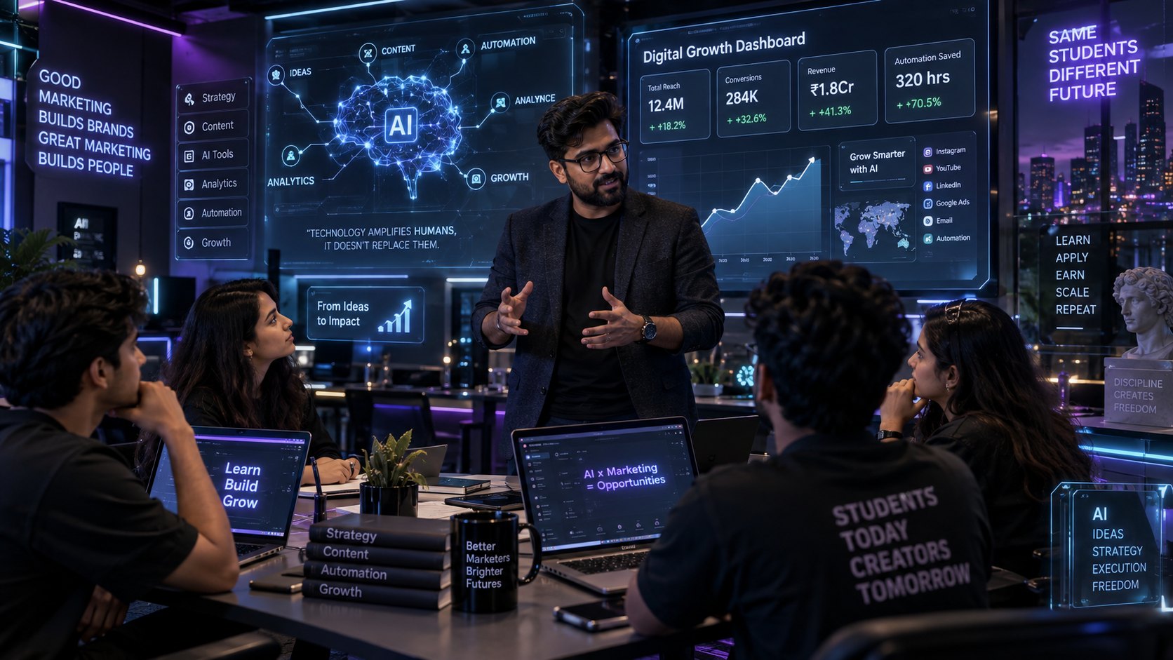 AI and digital marketing learning illustration